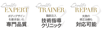 ボディデザインを磨き抜いた 専門品質 | 脂肪注入 技術指導クリニック | 失敗の修正治療も 対応可能